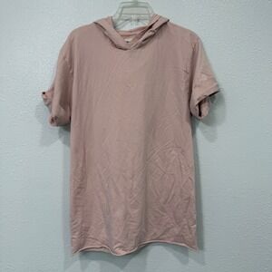 Open Edit Pink Short Sleeve Raw Hem Hoodie‎ Dress XS